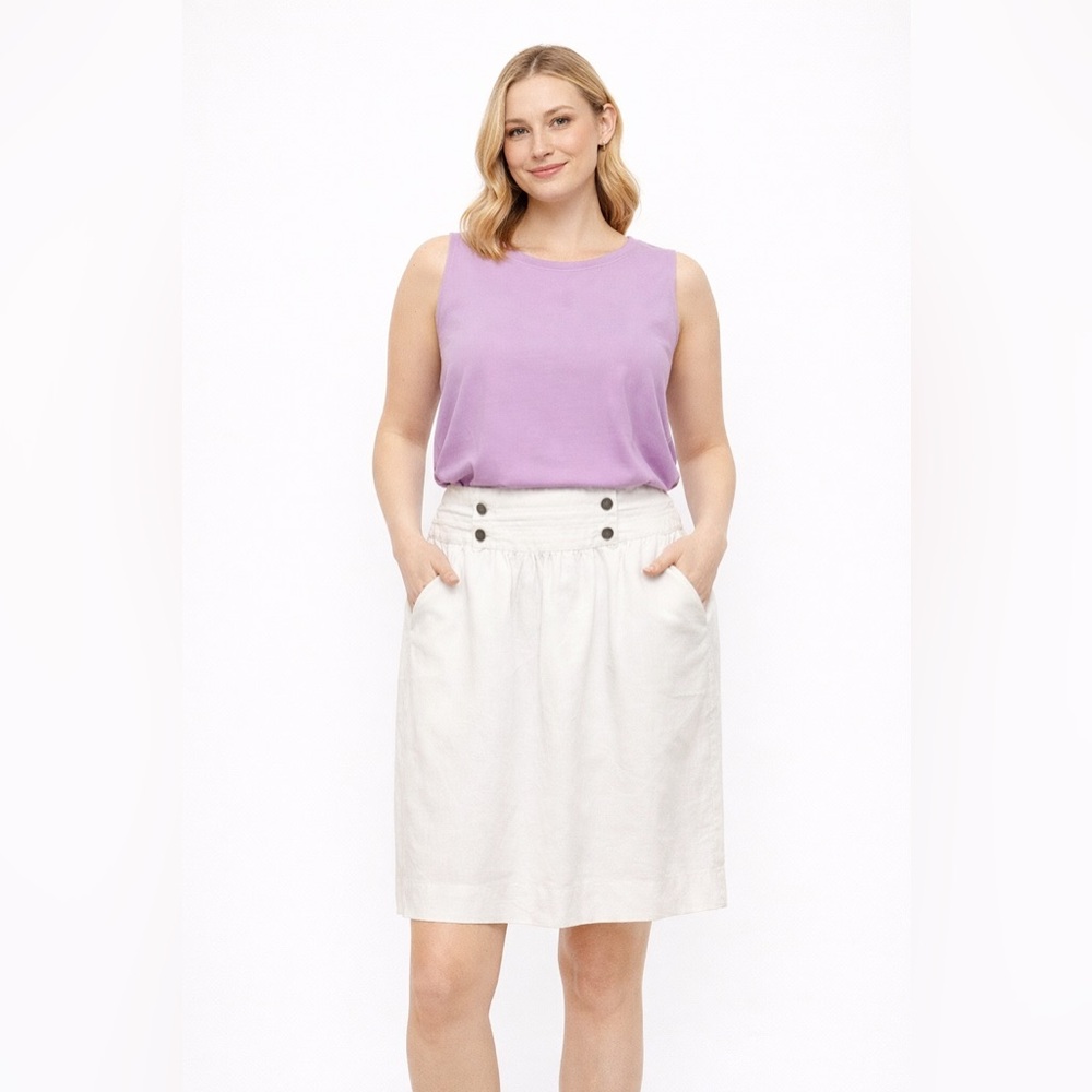 Tory Burch 100% LINEN off white‎ high-Waist Button-Detail Midi Skirt 10